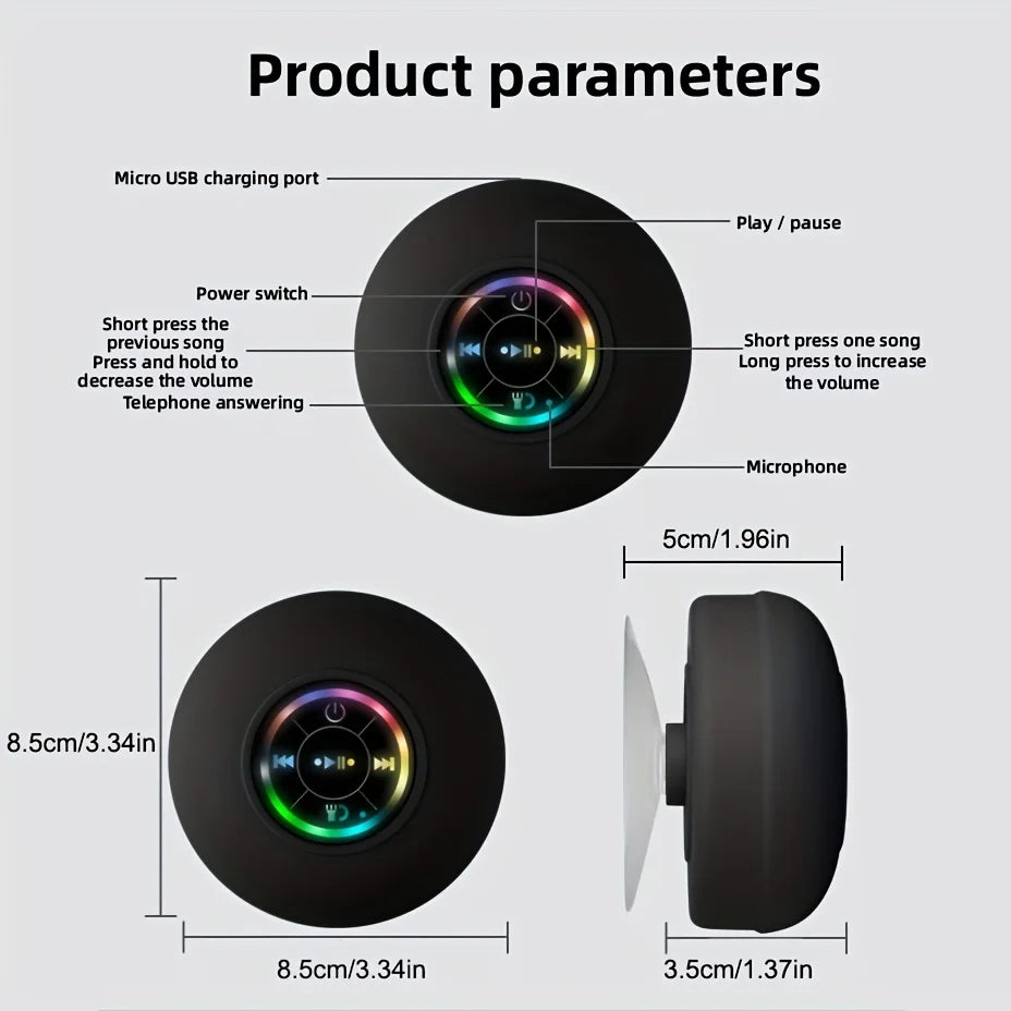 Altoparlante Bluetooth Portatile Impermeabile IPX4 Subwoofer 3W LED RGB USB