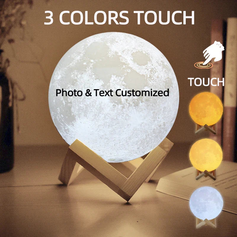 Lampada Luna 3D Personalizzata USB | Foto & Testo Ricordo Regalo Compleanno