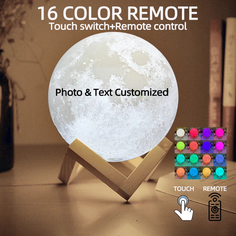 Lampada Luna 3D Personalizzata USB | Foto & Testo Ricordo Regalo Compleanno