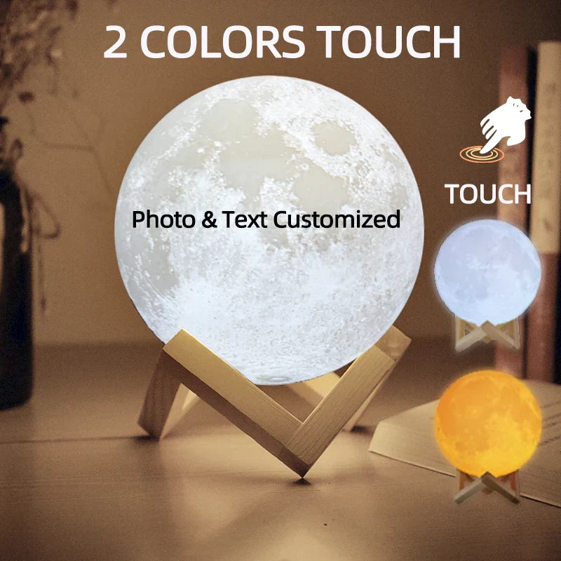 Lampada Luna 3D Personalizzata USB | Foto & Testo Ricordo Regalo Compleanno