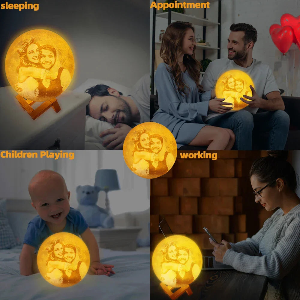 Lampada Luna 3D Personalizzata USB | Foto & Testo Ricordo Regalo Compleanno
