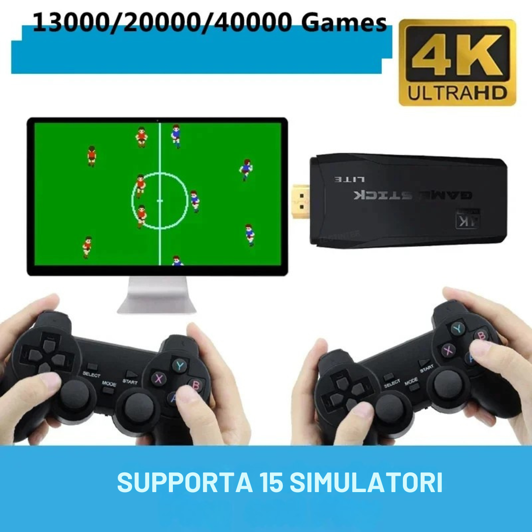 M8 Console Retro 4K HD | Game Stick Portatile + 20.000 Giochi e 2 Controller Wireless 2.4G