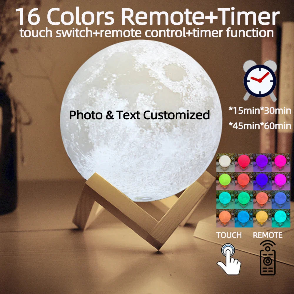 Lampada Luna 3D Personalizzata USB | Foto & Testo Ricordo Regalo Compleanno