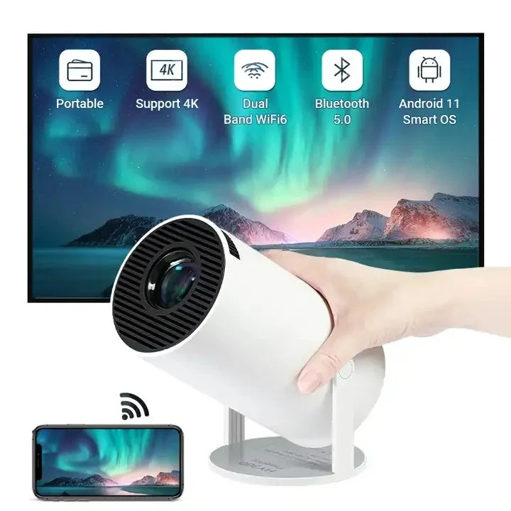 Proiettore HY300 PRO 4K Full HD, Smart Android 11 Portatile Mini per Home Cinema