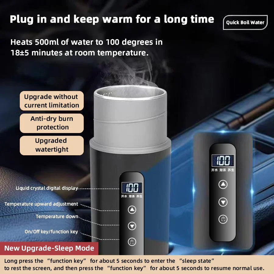 Bollitore Portatile Auto 500ml 12V/24V Tazza Riscaldante Termica con Controllo Touch