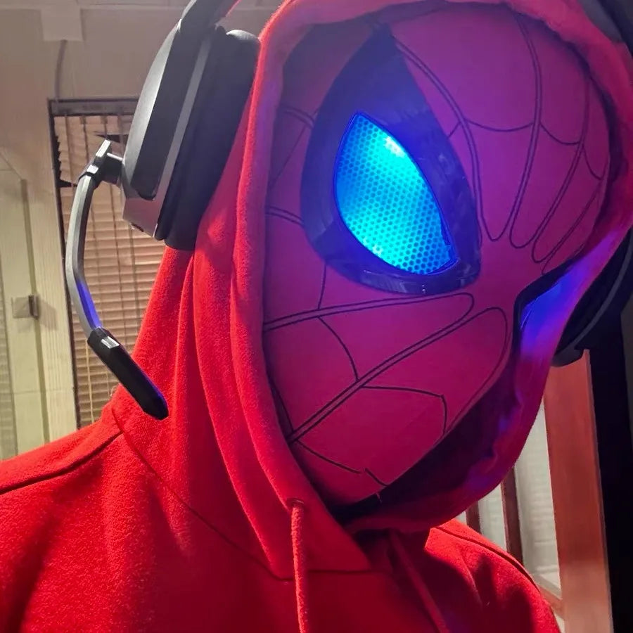 Maschera Spider-Man Elettronica Occhi Mobili Telecomando Cosplay LED Regalo