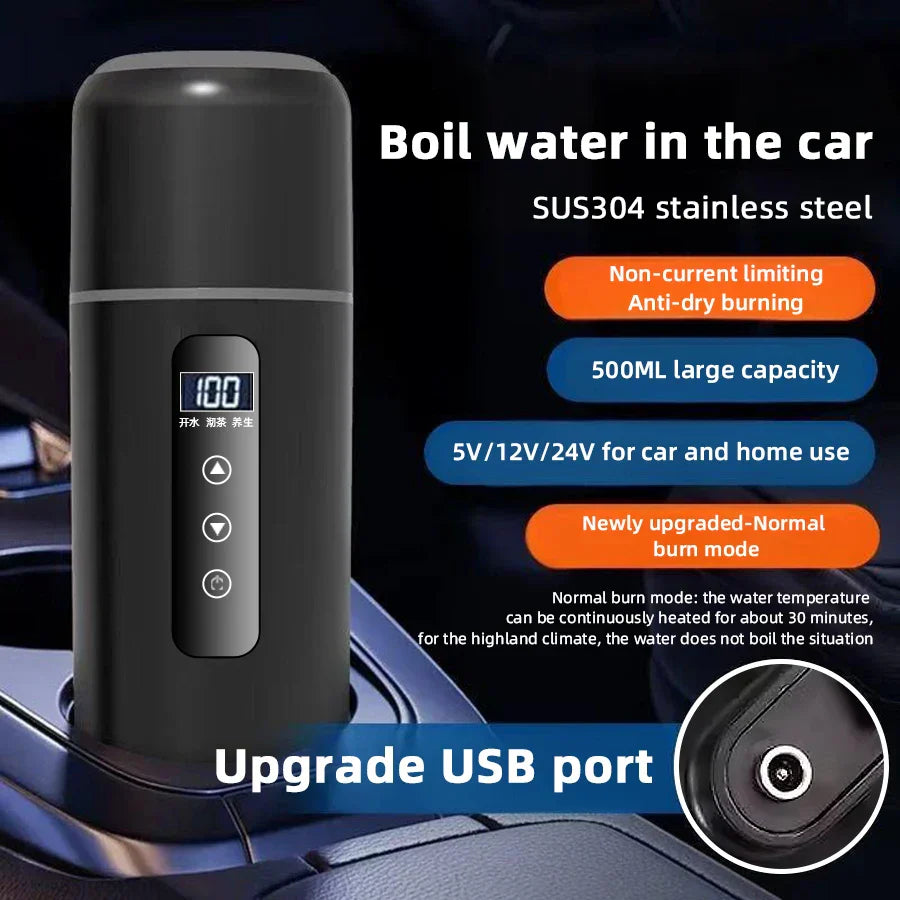 Bollitore Portatile Auto 500ml 12V/24V Tazza Riscaldante Termica con Controllo Touch